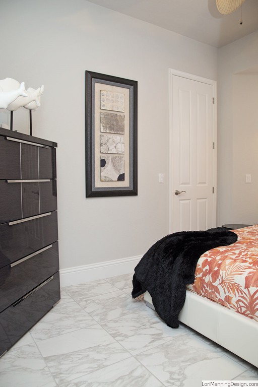 Orange accent carried into bedrooms