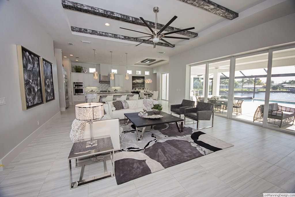 Large coffee table is the center of the open concept for the great room