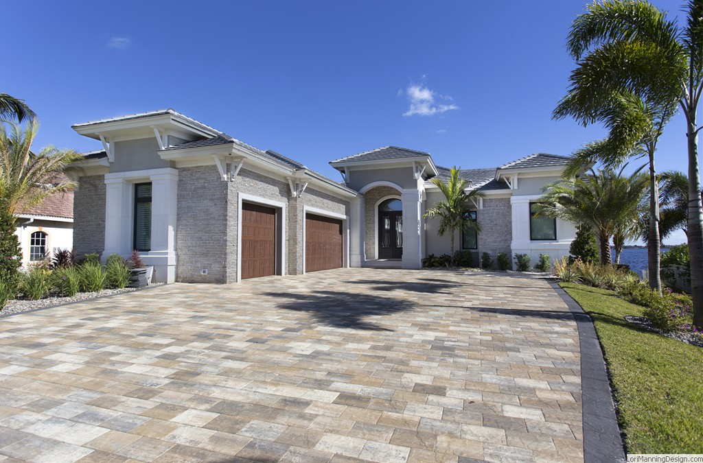 Front view of custom  waterfront home